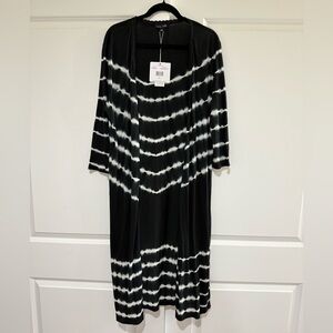 NWT Tie dye cardigan duster open front lace trim long sleeve Black& White